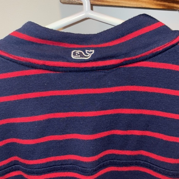 Vineyard Vines Girls Break Stripe Shep Quarter Zip Top Medium (10-12) Navy/Red - Picture 7 of 10